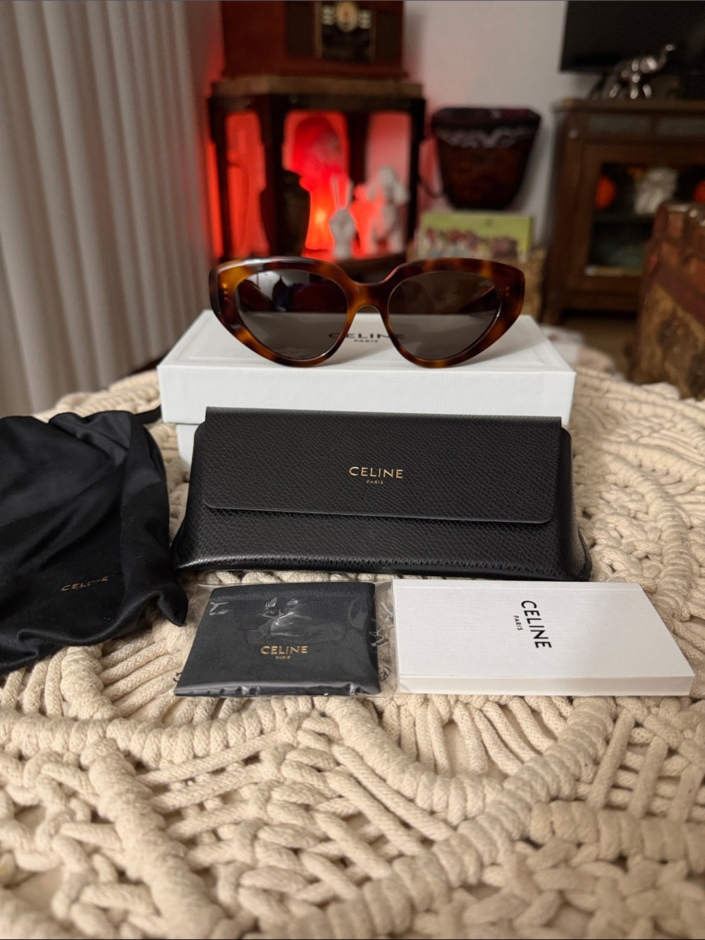 Celine Brown Tortoiseshell Cat-Eye Sunglasses with Case